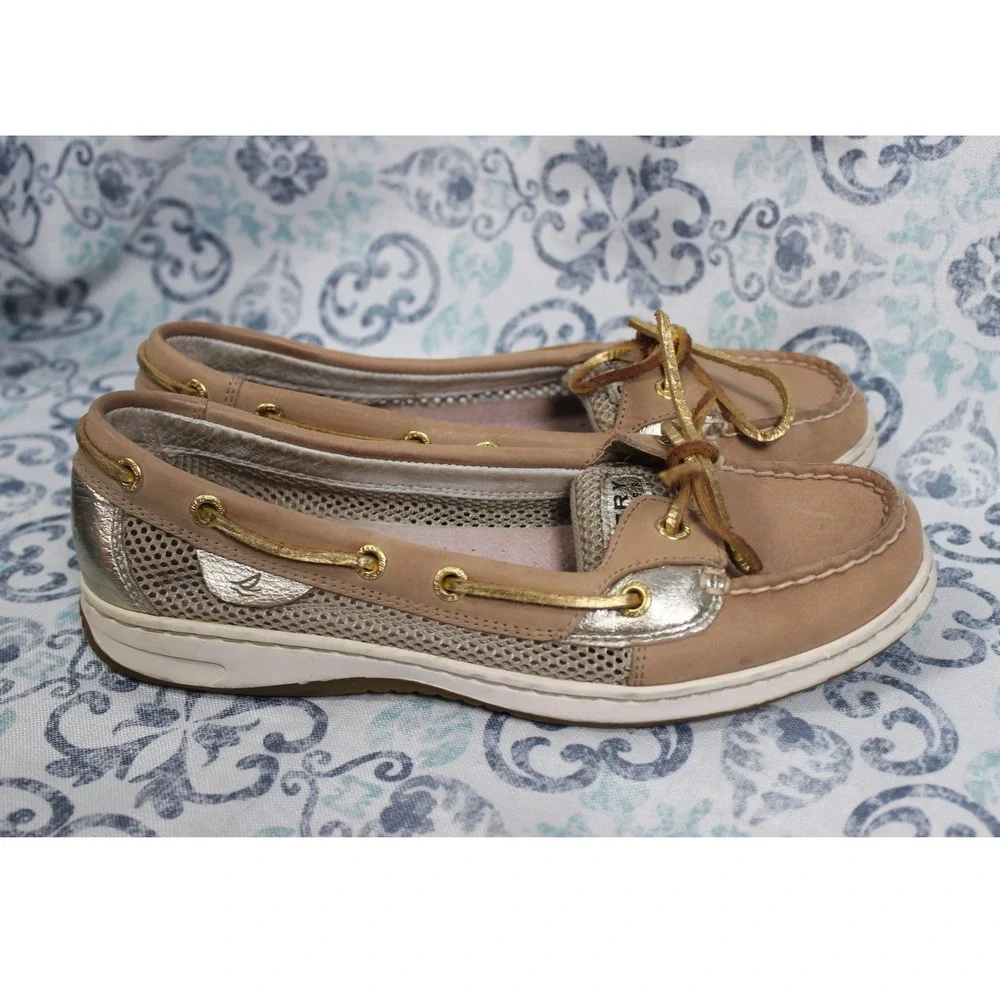 Sperry Top Sider‎ Women's Tan Gold Mesh Boat Shoes Loafers Size 8M